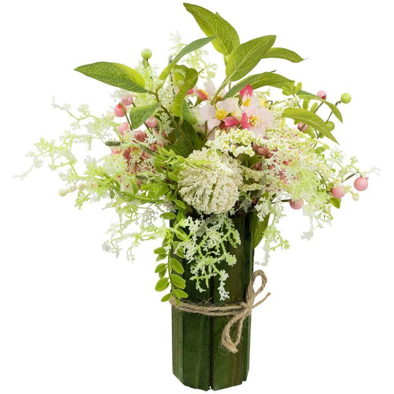 Northlight Hydrangea and Berry Floral Spring Bouquet - 14" - Pink and Green
