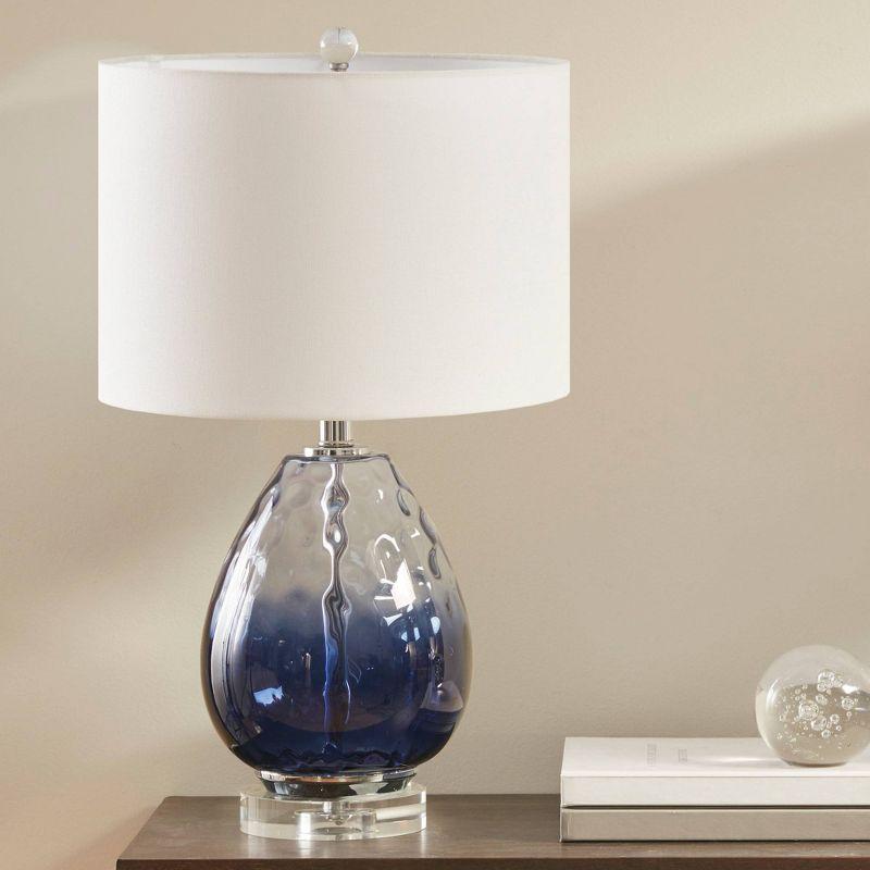 510 Design Borel Glass Table Lamp Dark (Includes LED Light Bulb) Blue : Modern Drum Shade, 1-Way Switch, 24.25" H