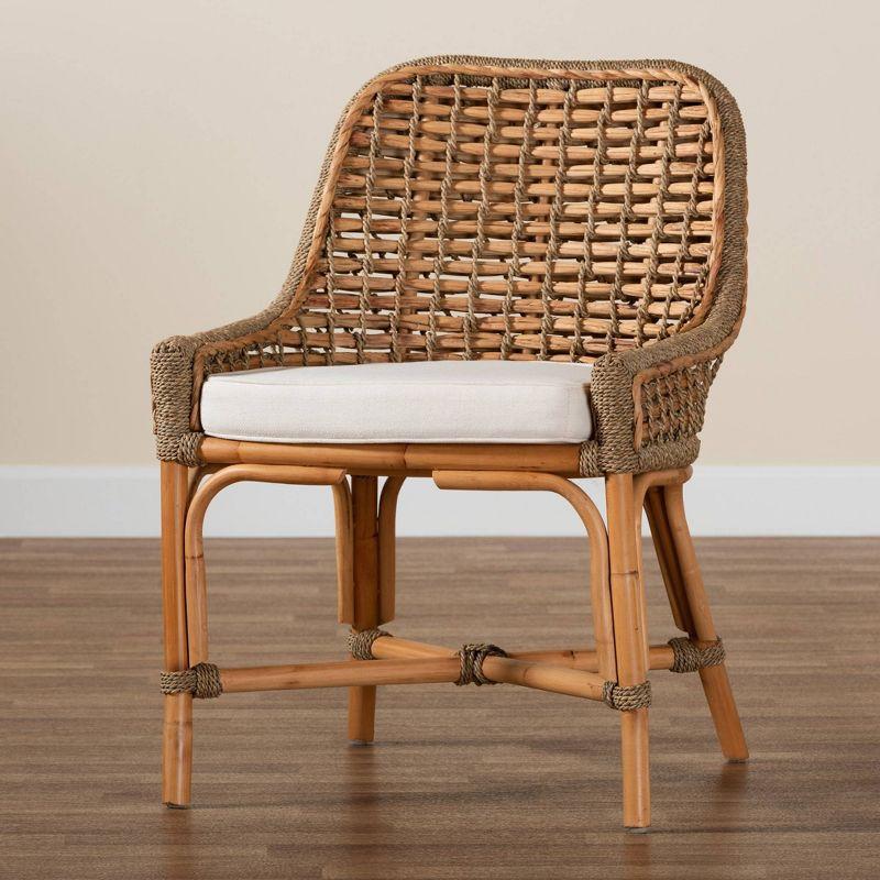 Kyle Woven Rattan Dining Side Chair with Cushion White/Natural - bali & pari