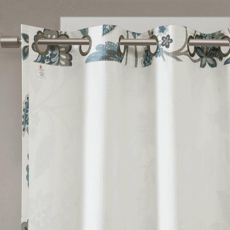 Aqua Floral Jacquard Room Darkening Grommet Curtains