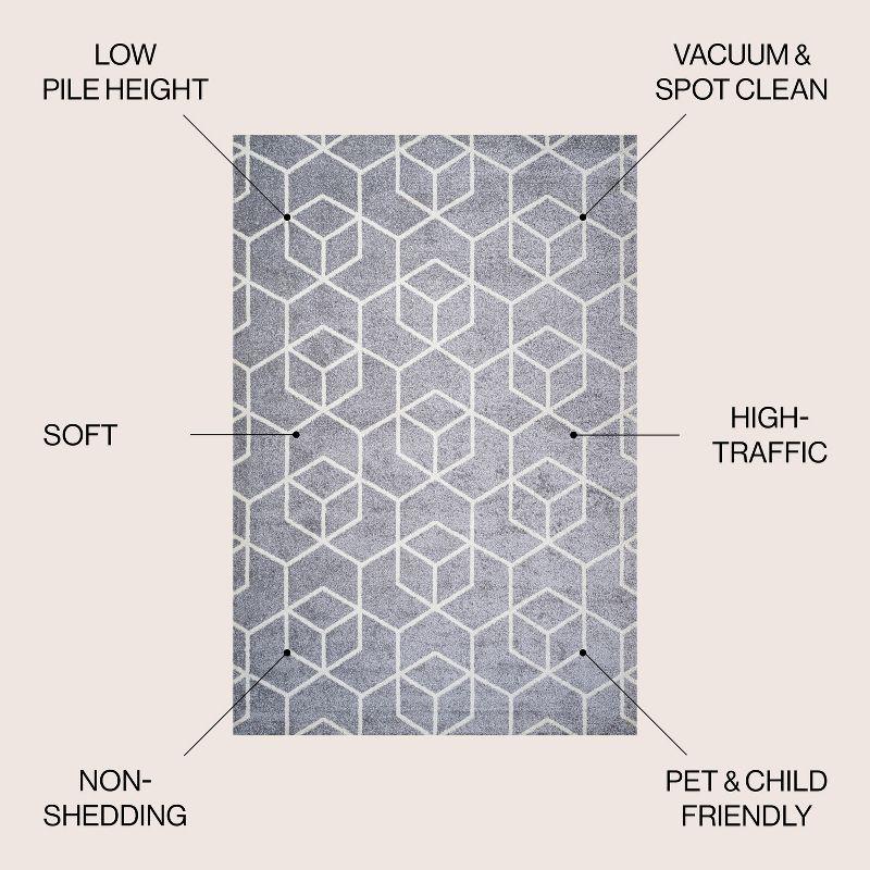 3'x5' Tumbling Blocks Modern Geometric Area Rug, Light Gray/White - JONATHAN Y