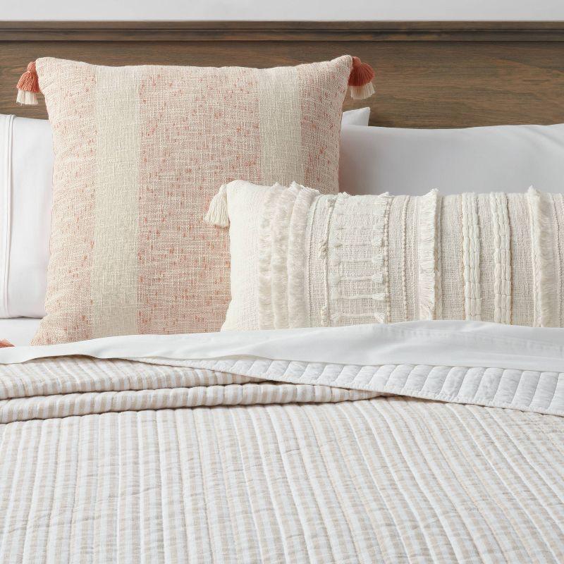 Oversized Oblong Woven Knotted Fringe Decorative Throw Pillow Natural - Threshold™: Cotton, Indoor Rectangle Accent Pillow