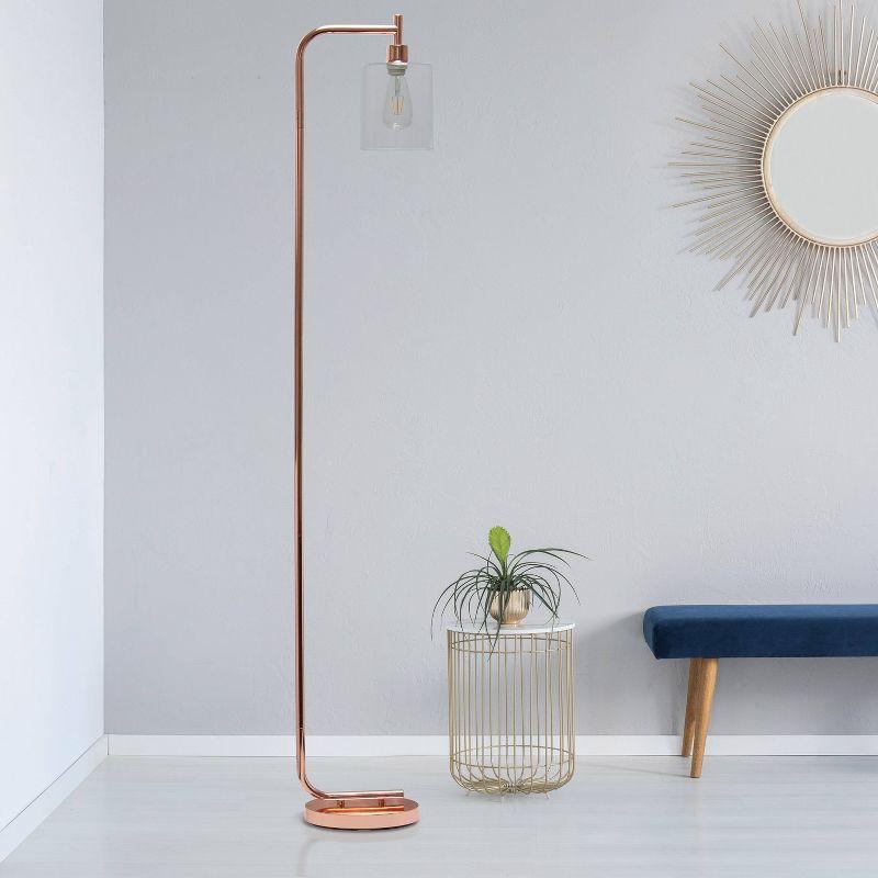 Iron Lantern Floor Lamp with Glass Shade Pink - Simple Designs: ETL Listed, Metal Base, Cylinder Shade