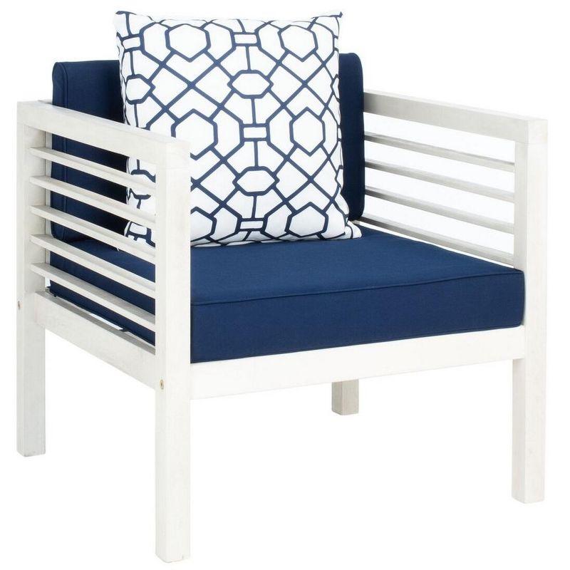Alda 4 Piece Set - Indoor/Outdoor - PAT7033 - White/Navy + Trellis Pillow - Safavieh