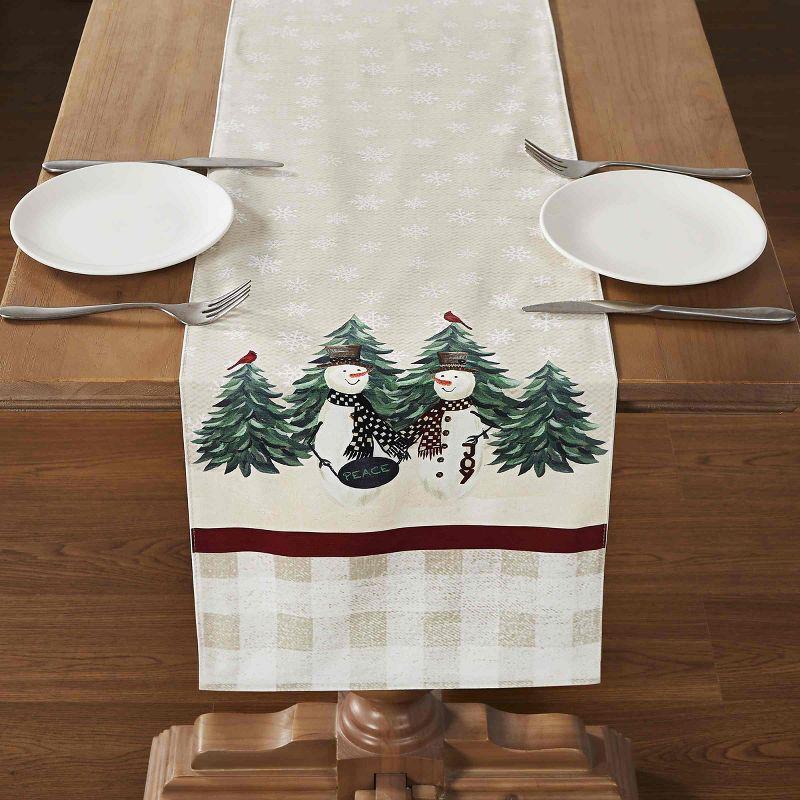 Beige Winter Snowman Polyester Cotton Table Runner 14" x 72"