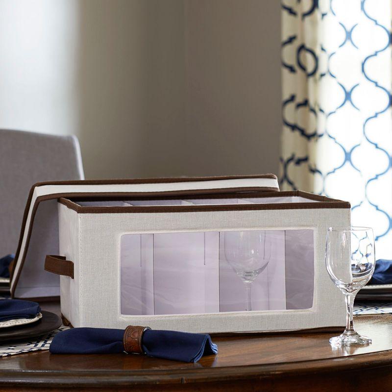 Wine Glass Storage Box, Strong Frame and Handles, Windowed Panel, Cream