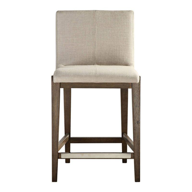 Uttermost Walnut Wood Bar Stool Brown 26" High Rustic Neutral Linen Cushion with Backrest Footrest for Kitchen Counter Height Home