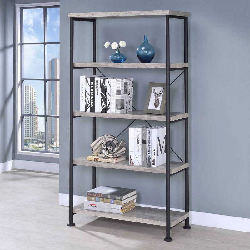 Analiese Gray Driftwood and Black 4-Shelf Bookcase