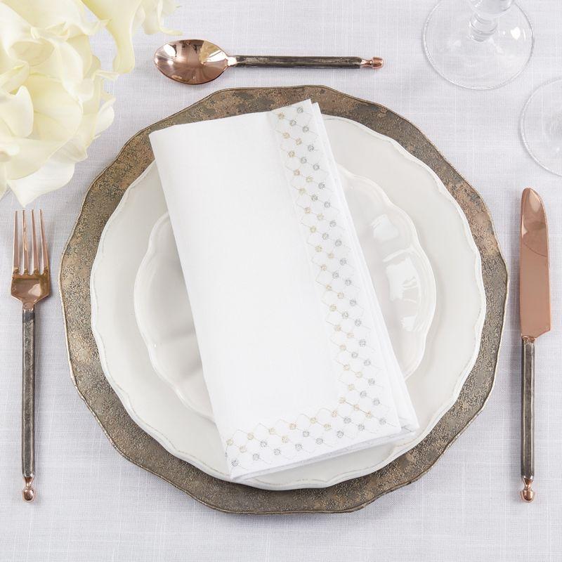 Saro Lifestyle Radiant Grid Metallic Lattice Napkin (Set of 4), 20", White