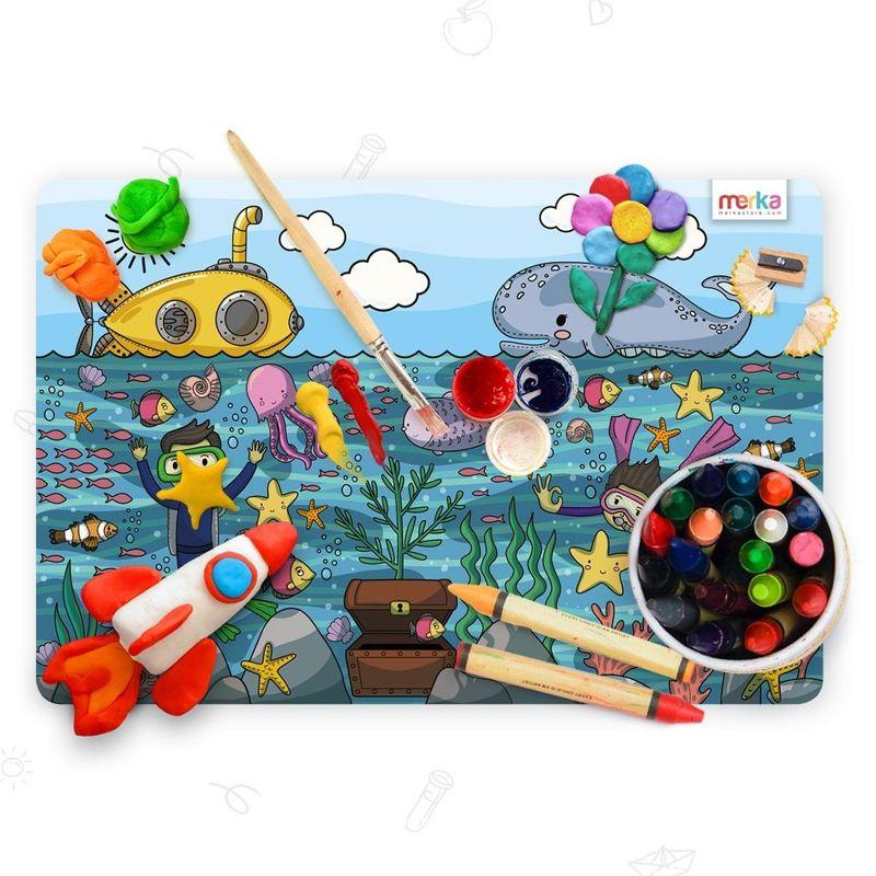 merka Kids Wipeable Plastic Placemats for Dining Table - Ocean, Space, Jungle, Unicorns for Ages 2 and Up, Set of 4