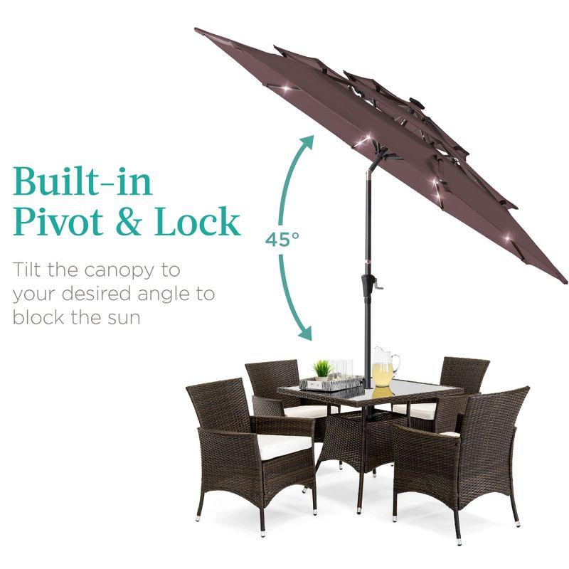 Best Choice Products 10ft 3-Tier Solar Patio Umbrella w/ 24 LED Lights, Tilt Adjustment, Easy Crank - Deep Taupe