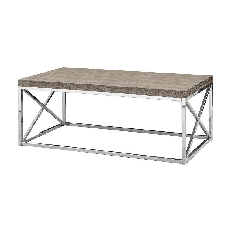 Monarch Dark Taupe Wood-Look Finish Chrome Metal Contemporary Style Coffee Table