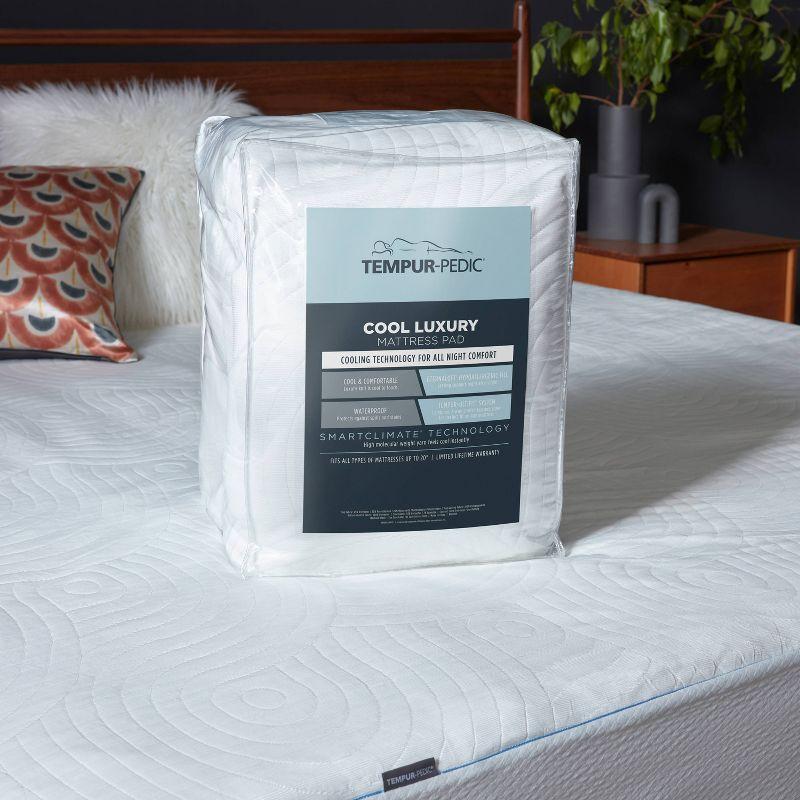 Tempur-Pedic Queen Cool Luxury Quilted Waterproof Machine Washable Fitted Mattress Pad: Hypoallergenic Protector