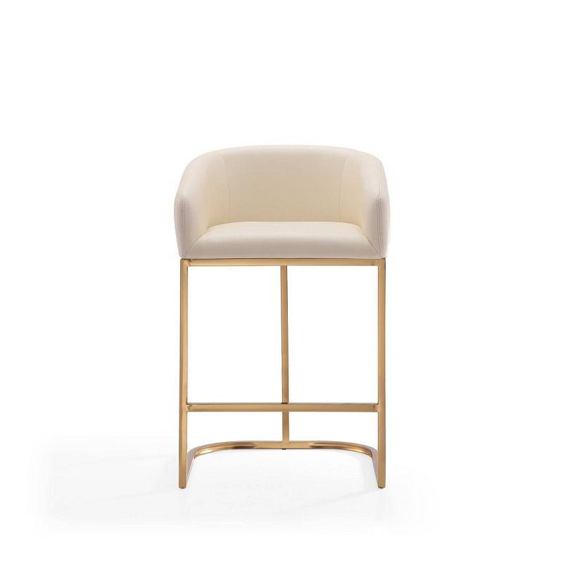 Mid-Century Cream Leather and Gold Stainless Steel Barstool