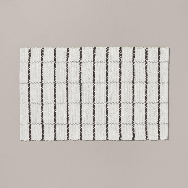 32" x 20" Cream and Gray Woven Cotton Bath Rug