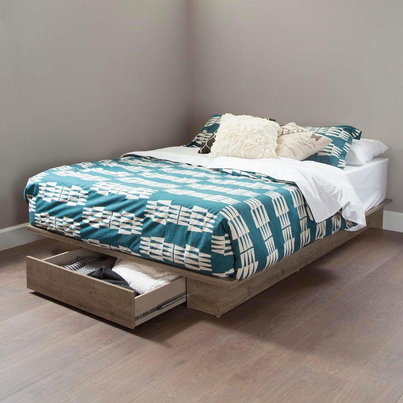 HomeStock Platform Bed with Drawer Weathered Oak Holland