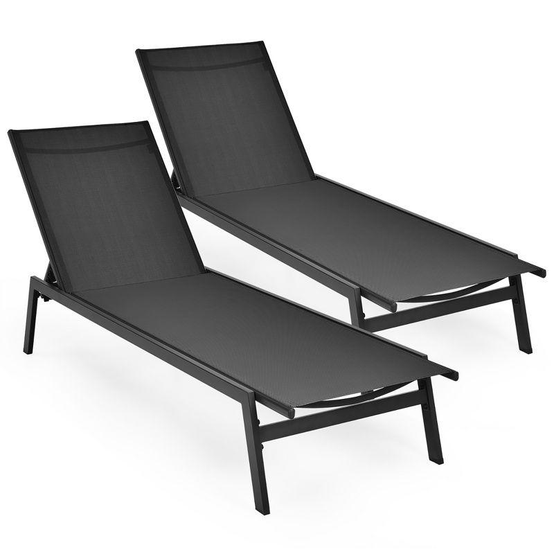 Costway  2 PCS Patio Lounge Chair Chaise Recliner Back Adjustable Garden Black