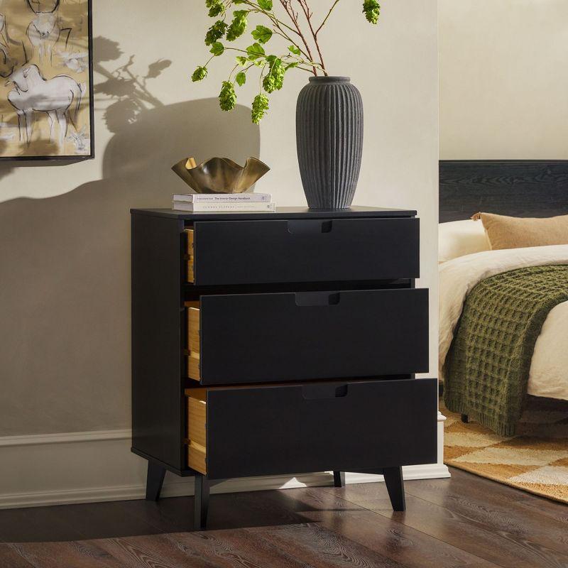 George Oliver Mid-Century Modern Solid Wood 3-Drawer Dresser – Black