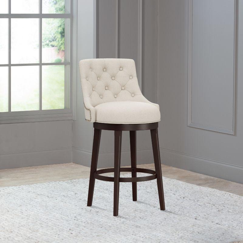 30" Halbrooke Swivel Barstool Smoke/Cream Hillsdale Furniture: Upholstered, Button Tufted, Nailhead Trim