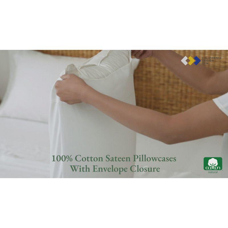 100% Cotton Seafoam Pillow Cases Standard Size / Queen Size Set of 2 Soft & Cooling Sateen Weave by California Design Den