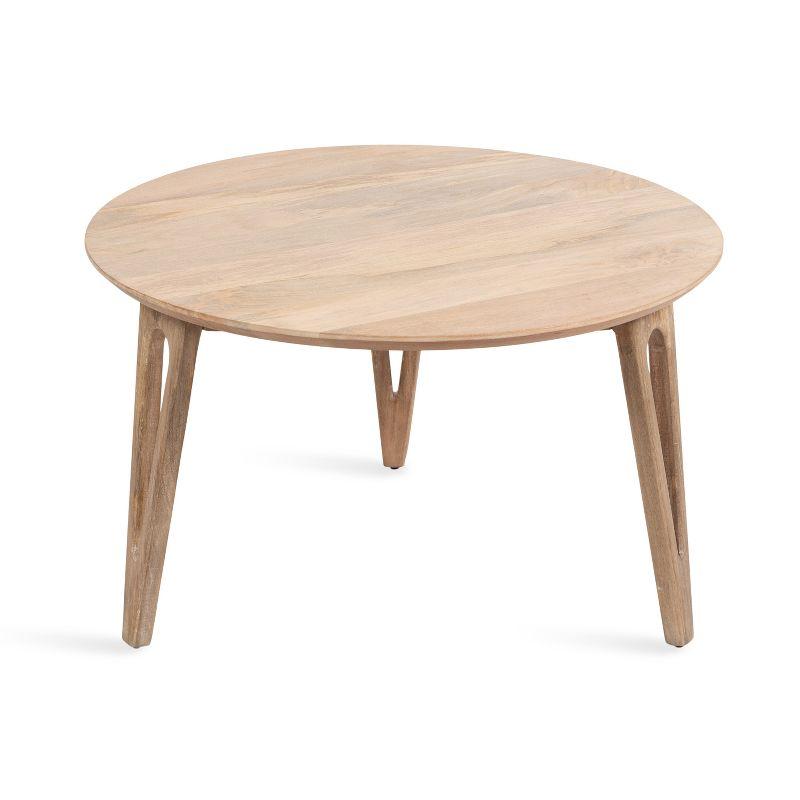 Natural Mango Wood Round Coffee Table with Hairpin Legs