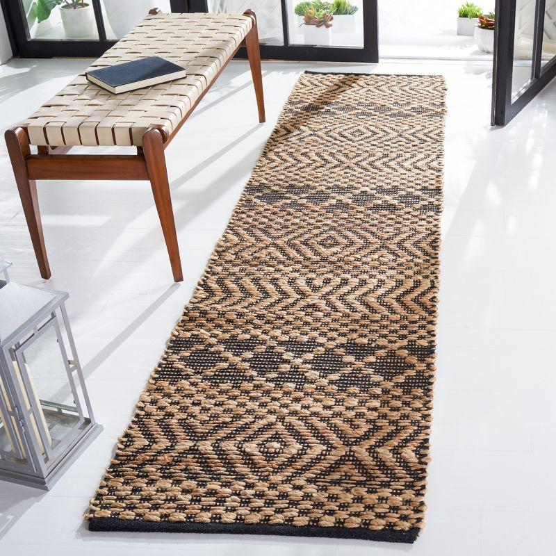 Natural and Black Handwoven Flatweave Tribal Runner Rug