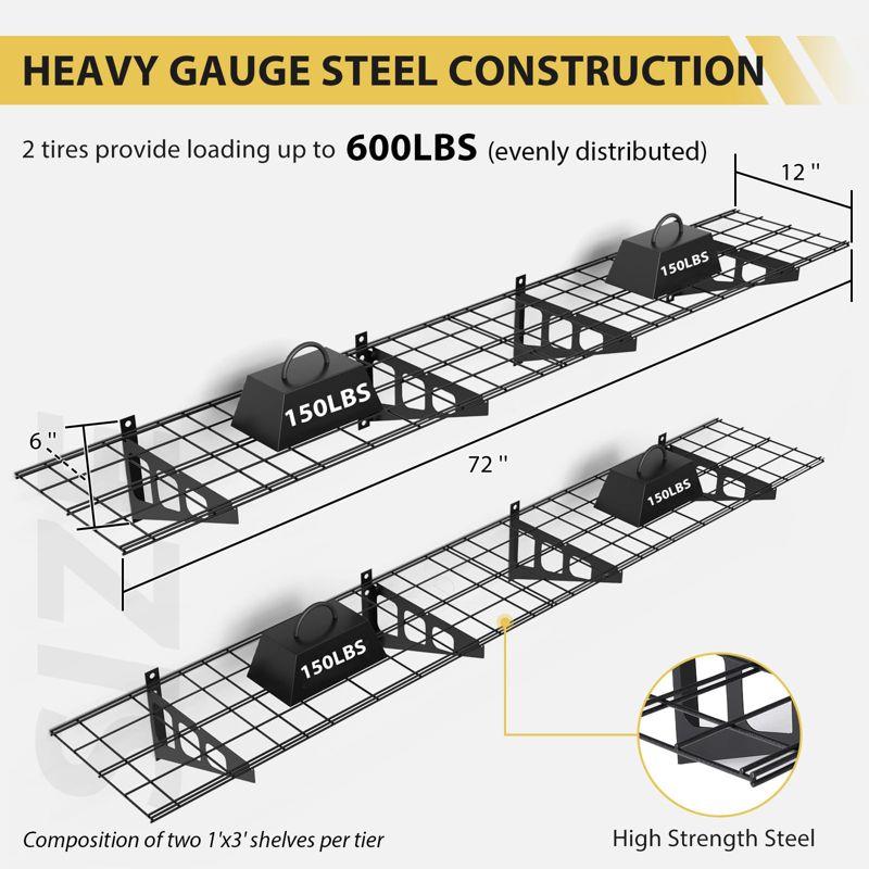 Garvee 2-Pack 1x6ft Garage Wall Shelving, Garage Storage Wall Garage Shelves for Wall Storage, 600lbs Load Capacity, 12-inch-by-72-inch