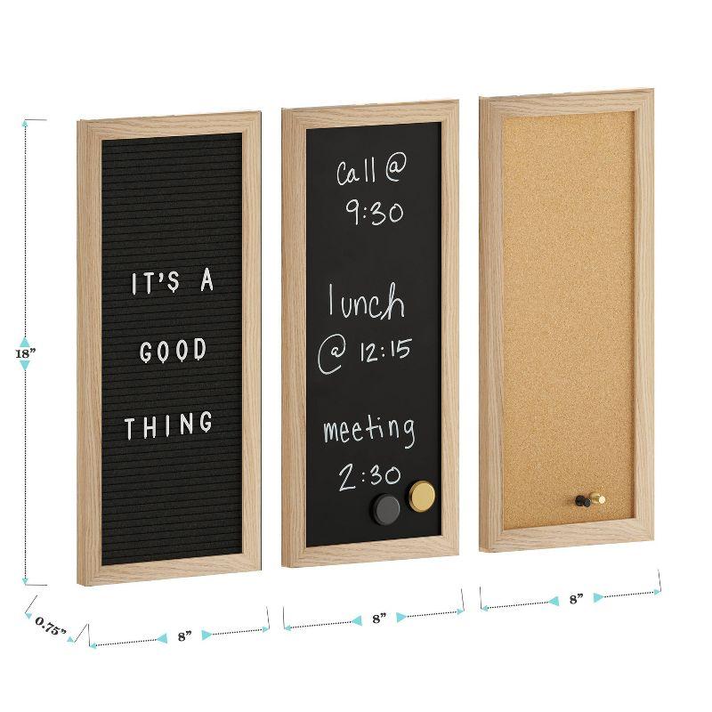 Light Natural Woodgrain Cork, Chalk, and Letter Board Set