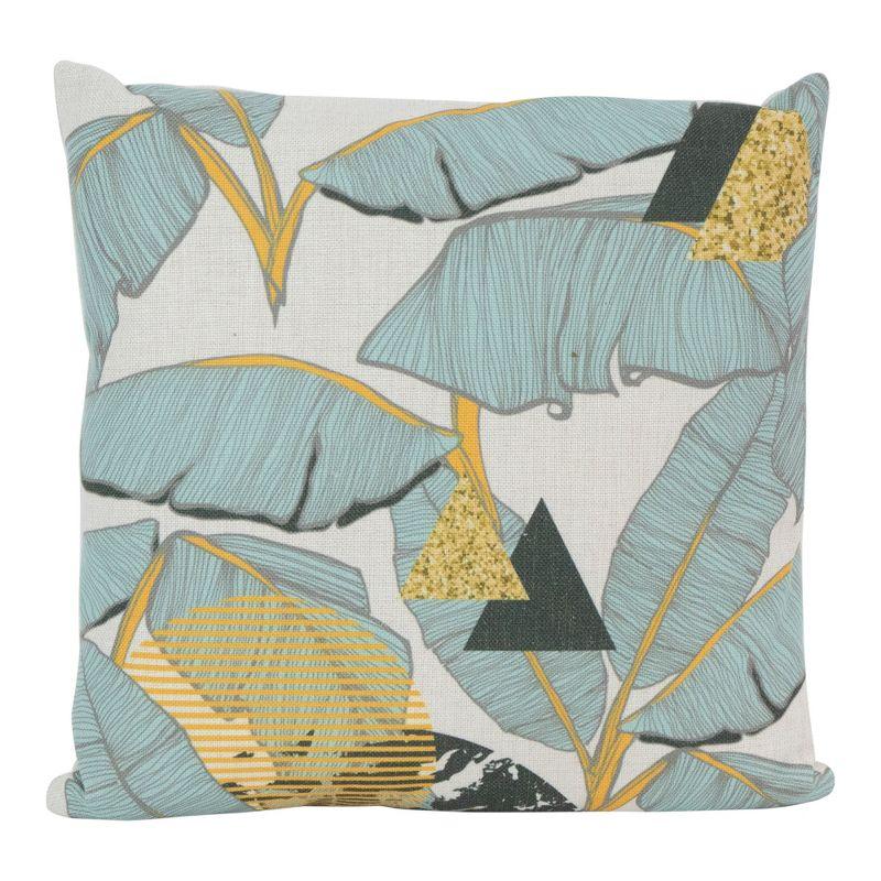 Green and Yellow Tropical Banana Leaf Square Throw Pillow