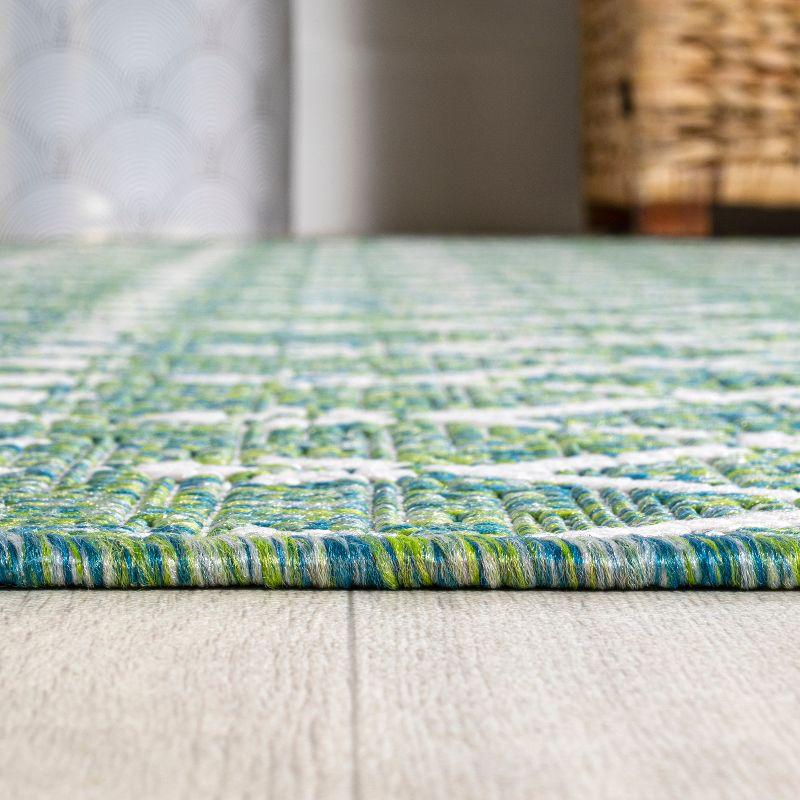 3' x 5' Ourika Moroccan Geometric Textured Weave Indoor/Outdoor Area Rug, Green/Cream - JONATHAN Y