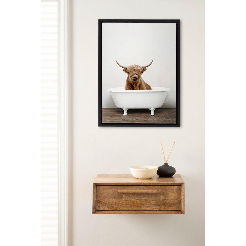 18" x 24" Sylvie Highland Cow in Tub Framed Canvas by Amy Peterson - Kate & Laurel All Things Decor: Wall Hanging Artwork