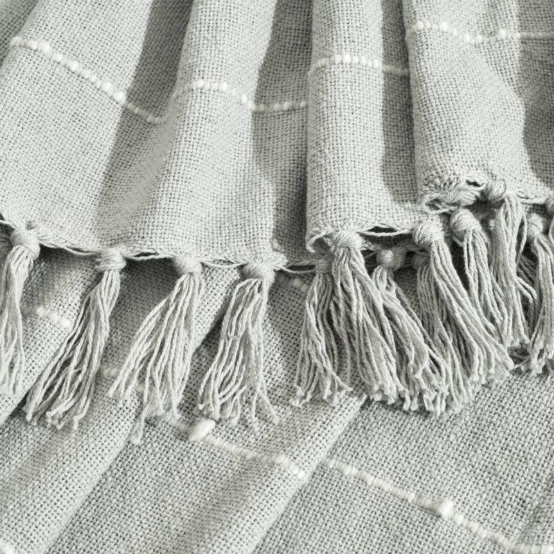 50"x60" Boho Tufted Cotton Woven Tassel Throw Blanket with Fringes Light Gray - Lush Décor: Decorative for Bed & Couch