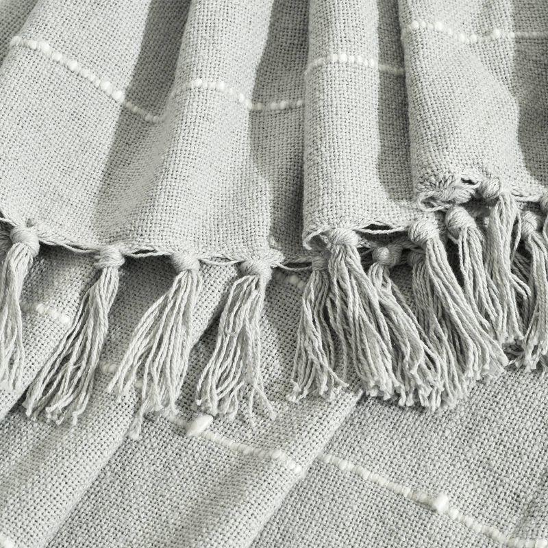 Boho Chic Light Gray Tufted Cotton Throw with Fringes - 50"x60"