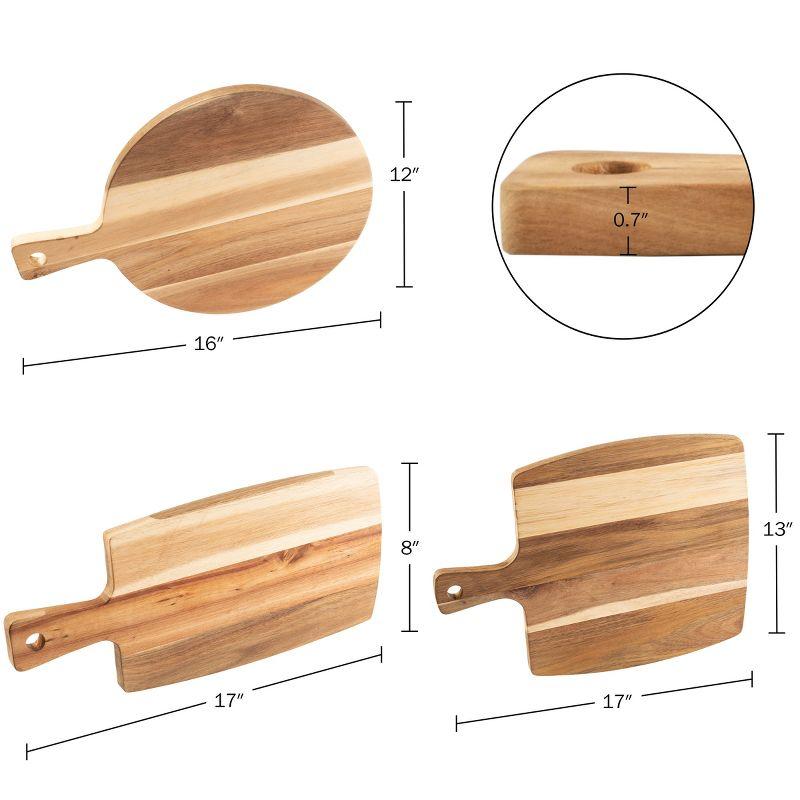 Classic Acacia Wood 3-Piece Cutting Board Set with Handles