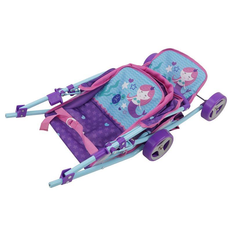 509: Mermaid Twin Doll Stroller W/ Retractable Canopy, 2 Seats