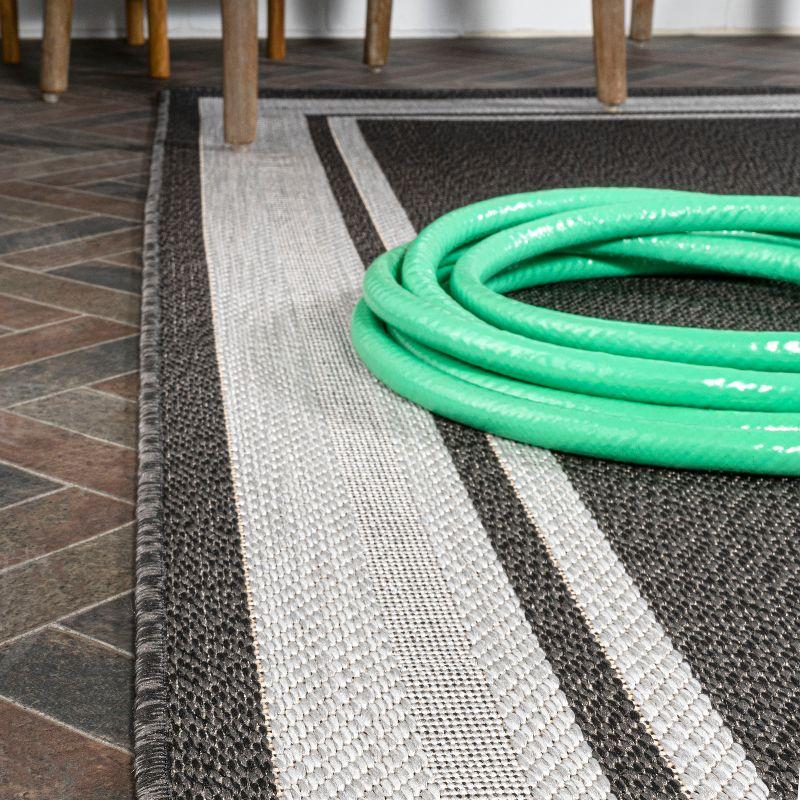 5' x 8' James Modern Border Stripe Indoor/Outdoor Area Rug, Black/Cream - JONATHAN Y