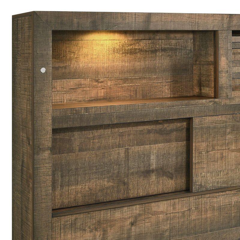 Rustic Pine King Bookcase Bed with Bluetooth and USB Port