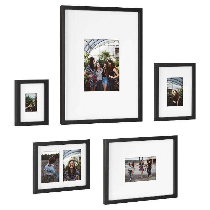 5pc Gallery Frame Box Set Transitional Black - Kate & Laurel All Things Decor: Modern MDF Wall Display, 6 Photo Capacity, Glass Glazing