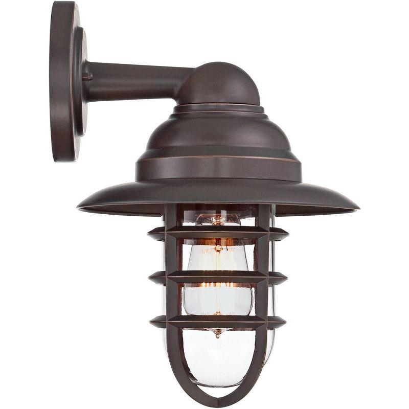 John Timberland Marlowe Industrial Rustic Wall Light Sconce Bronze Hardwire 9 1/2" Fixture Hooded Cage Clear Glass for Bedroom Reading Living Room