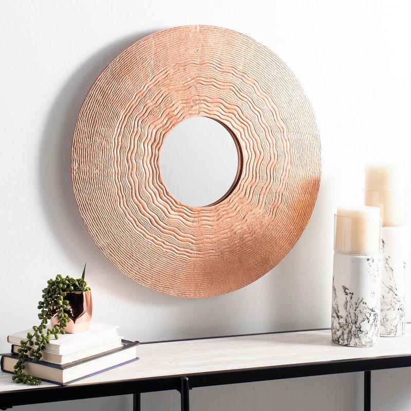 Contemporary Round Gold and Wood Wall Mirror