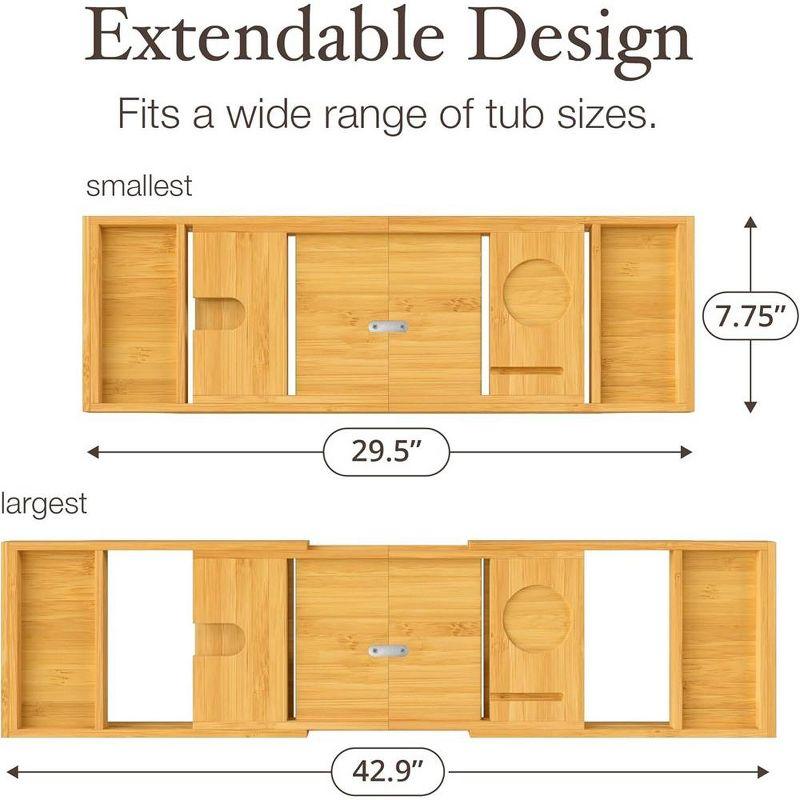 Bambusi Bathtub Tray for Tub - Bamboo Expandable Bath Tray with Wine, Book & Tablet Holder, Luxurious Tub Tray, Bath Caddy, Foldable, Christmas Gift (Natural)
