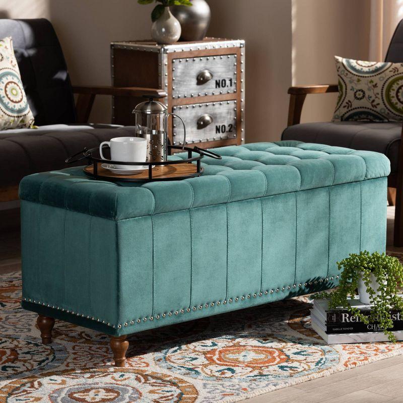 Kaylee Velvet Upholstered Button Tufted Ottoman Bench with Interior Storage - Baxton Studio