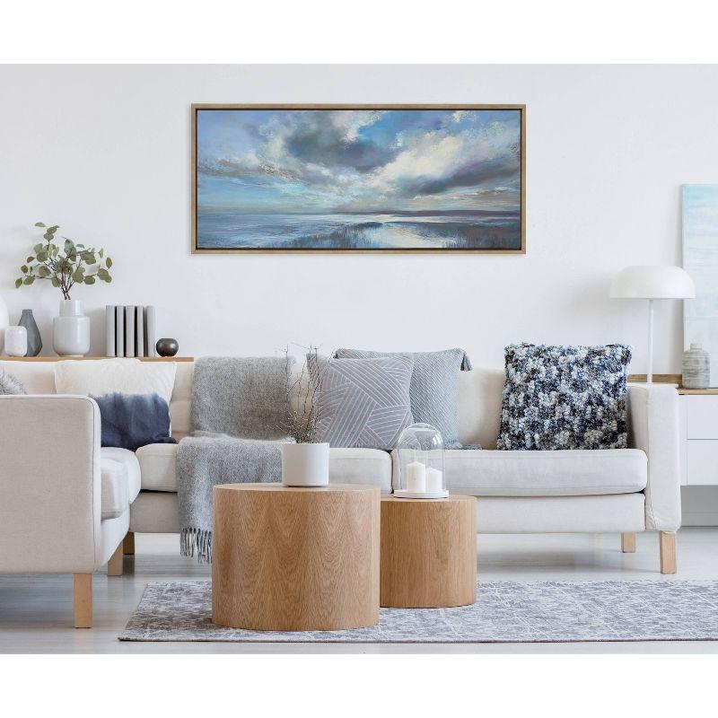 18" x 40" Sylvie The Tide Waits for No Man Framed Canvas by Nel Whatmore Gold - Kate & Laurel All Things Decor: Panoramic Ocean Landscape