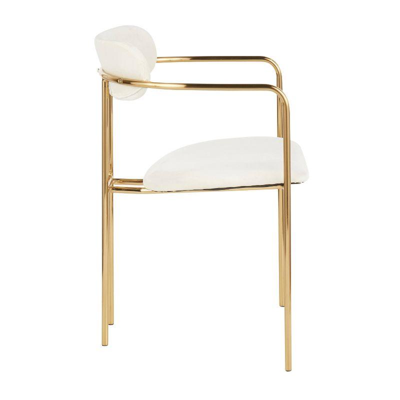 Set of 2 Demi Contemporary Chair Cream - LumiSource: Velvet Upholstery, Gold Metal Frame, Cushioned Seat & Armrests