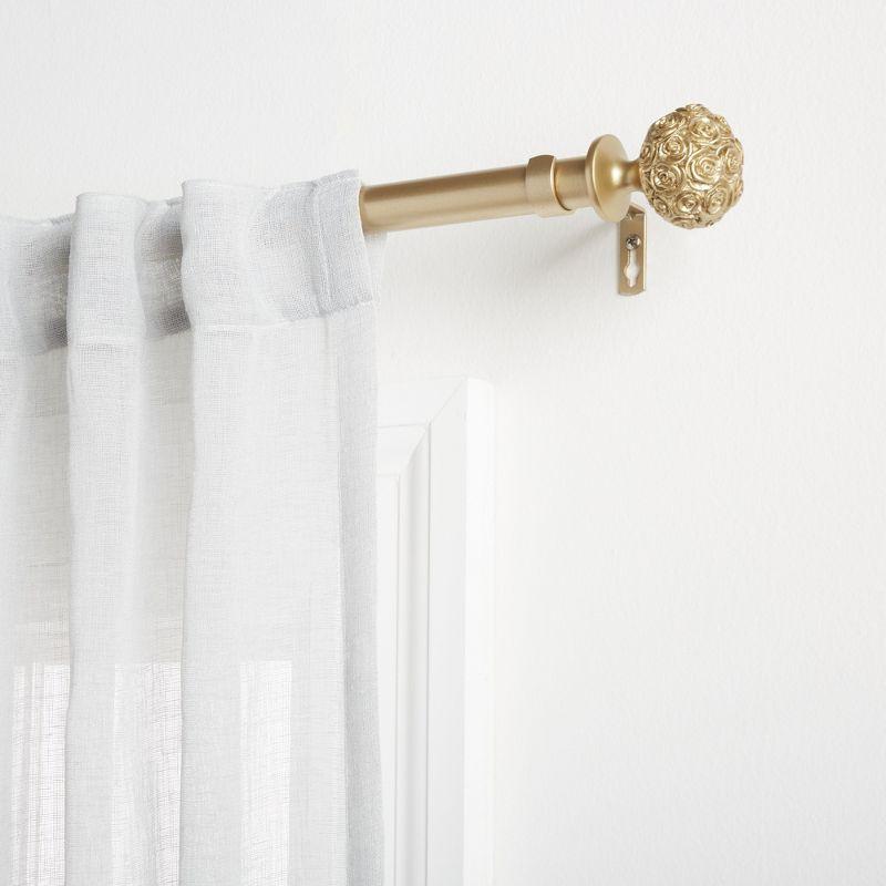 Gold Floral Resin Finial Curtain Rod Set, Adjustable 66"-120"