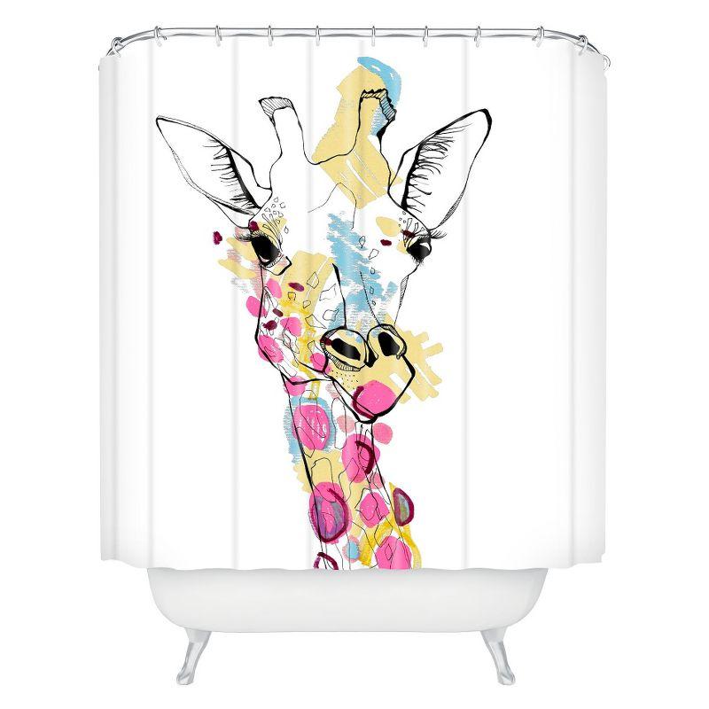 Giraffe Shower Curtain Ivory - Deny Designs: Polyester Microfiber, Machine Washable, Buttonhole Top