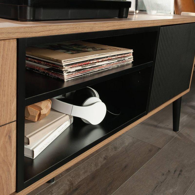 Serene Walnut and Black Modern TV Credenza with Cabinet