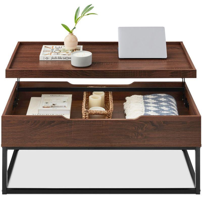 Modern Brown Lift-Top Coffee Table with Hidden Storage and Wood-Grain Finish