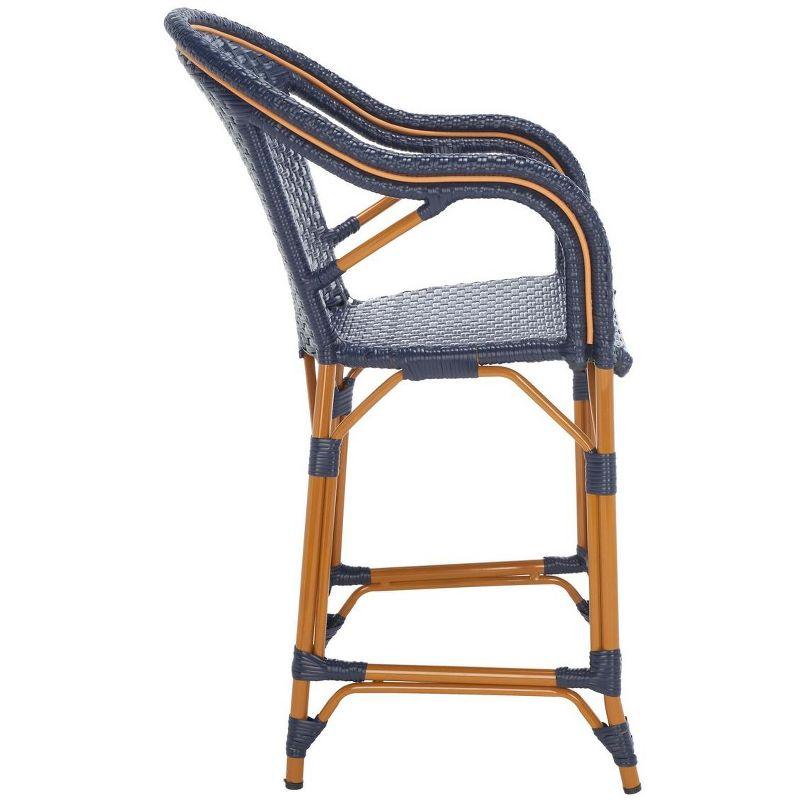 Navy Wicker and Aluminum Outdoor Counter Stool with Arms