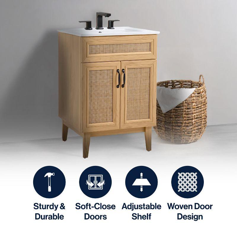 Javer 24" Rattan Modern Farmhouse 2-Shelf Bath Vanity Cabinet Only (Sink Basin not Included)